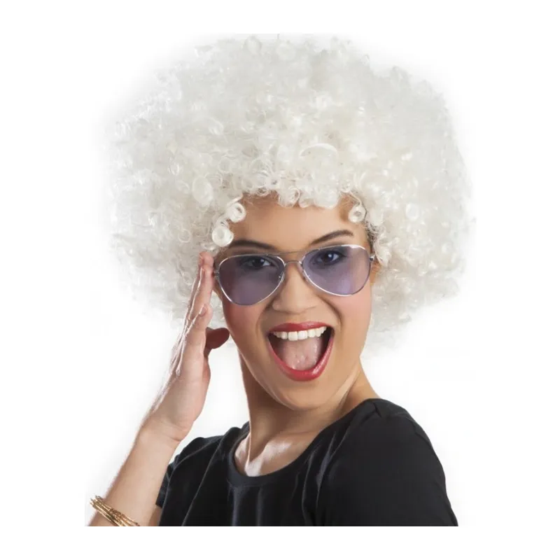 Beyaz Renk Kıvırcık Afro Bonus Peruk