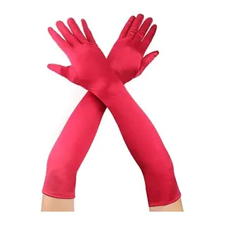 Kırmızı Renk Dirseğe Kadar Uzun Kumaş Eldiven 40 Cm