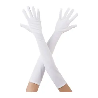 Beyaz Renk Dirseğe Kadar Uzun Kumaş Eldiven 40 Cm