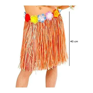 Yetişkin Ve Çocuk Uyumlu Turuncu Renk Püsküllü Hawaii Luau Hula Etek 40 Cm