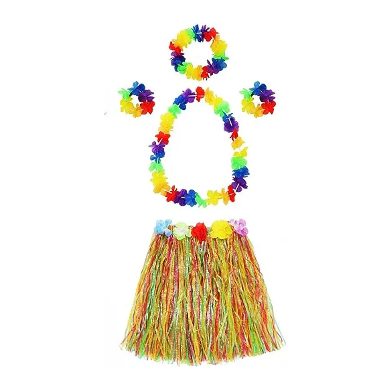 Renkli Hawaii Etek 40 Cm Ve 4’lü Hawaii Seti