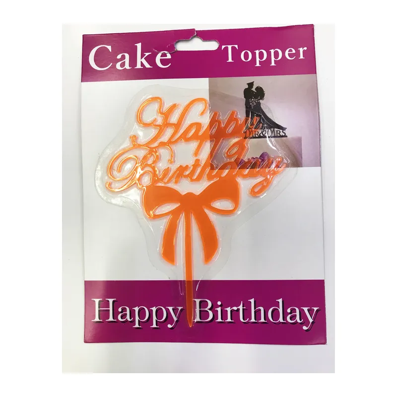 Happy Birthday Yazılı Fiyonklu Pasta Kek Çubuğu Turuncu Renk