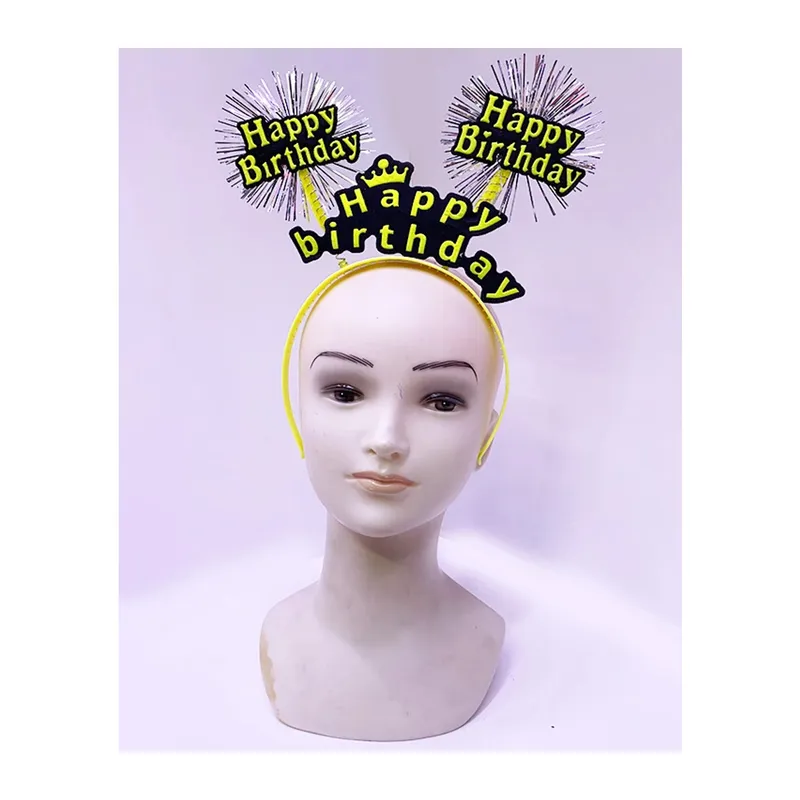 Happy Birthday Püsküllü Neon Sarı Renk Doğum Günü Tacı 22x19 Cm