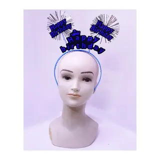 Happy Birthday Yazılı Püsküllü Neon Mavi Renk Doğum Günü Tacı 22x19 Cm
