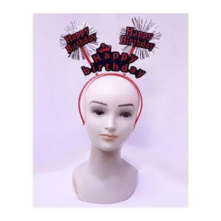 Happy Birthday Yazılı Püsküllü Neon Kırmızı Renk Doğum Günü Tacı 22x19 Cm