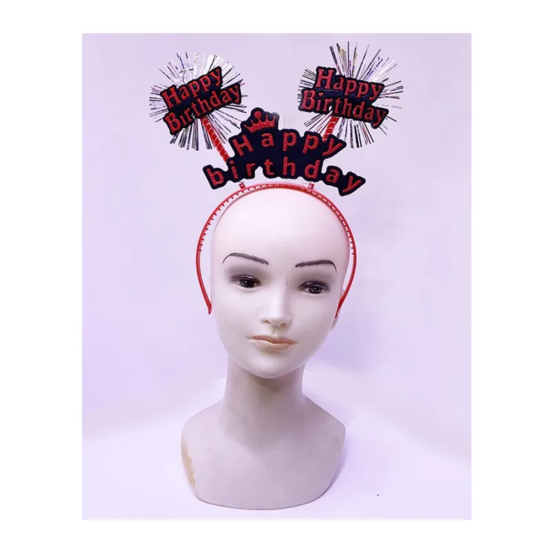 Happy Birthday Yazılı Püsküllü Neon Kırmızı Renk Doğum Günü Tacı 22x19 Cm
