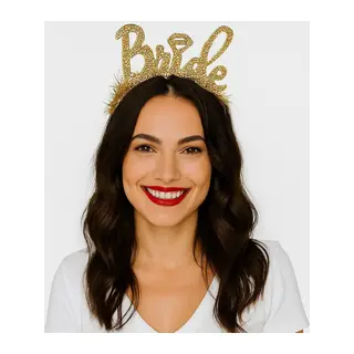 Altın Renk Bekarlığa Veda İtalik Yazı Alyanslı Bride Taç