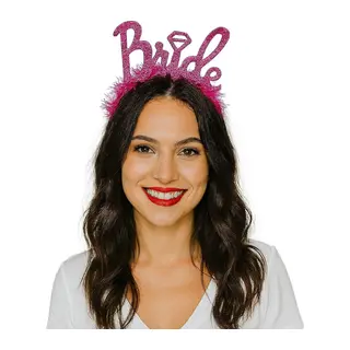 Fuşya Renk Bekarlığa Veda İtalik Yazı Alyanslı Bride Taç
