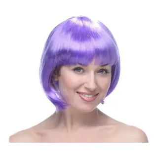 Lila Renk Kısa Model Parti Peruğu - Lila Renk Küt Saç