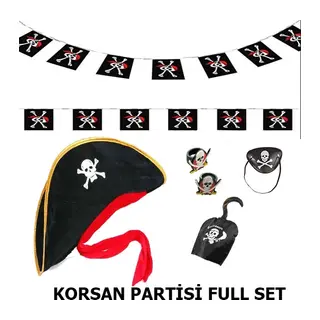 6 Parça Çocuk Korsan Parti Seti – Şapka, Göz Bandı, Kanca, 2 Yüzük Ve Korsan Afişi