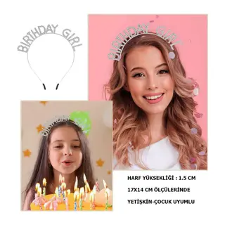 Kristal Taşlı Gümüş Birthday Girl Yazılı Doğum Günü Parti Tacı 19x11 Cm