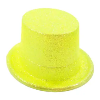 Floresan Sarı Renk Simli Uzun Fötr Melon Şapka 12 Cm
