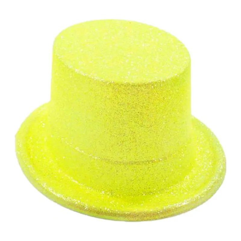 Floresan Sarı Renk Simli Uzun Fötr Melon Şapka 12 Cm
