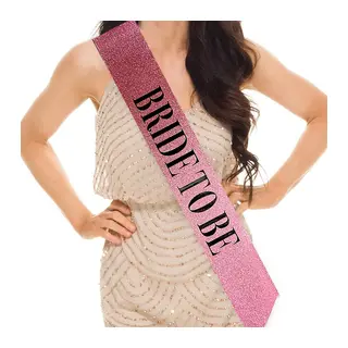 Pembe Üzeri Siyah Büyük Bride To Be Yazılı Simli Işıltılı Kuşak Kemer 10 Cm Genişlik
