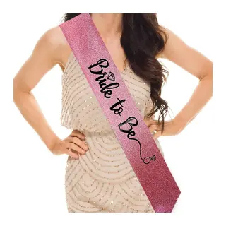 Pembe Üzeri Siyah İtalik Alyanslı Bride To Be Yazılı Simli Işıltılı Kuşak Kemer 10 Cm Genişlik