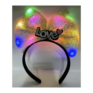 Led Işıklı 3 Farklı Fonksiyonda Yanan Gümüş Love Yazılı Sarı Fiyonk Taç 20x17 Cm