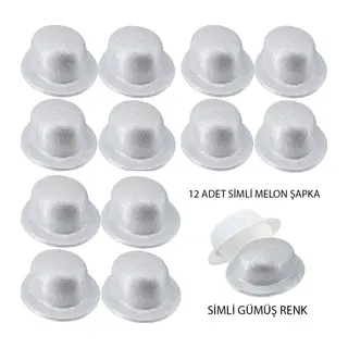 Gümüş Renk Simli Melon Yuvarlak Parti Şapkası 12 Adet