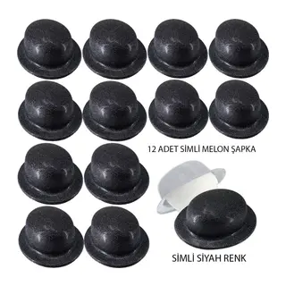 Siyah Renk Simli Melon Yuvarlak Parti Şapkası 12 Adet