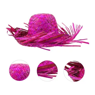Tropikal Parti Pembe Fuşya Hasır Hawaii Şapkası 13x36 Cm