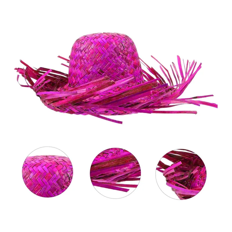 Tropikal Parti Pembe Fuşya Hasır Hawaii Şapkası 13x36 Cm
