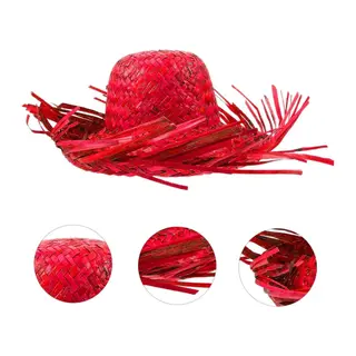 Tropikal Parti Kırmızı Hasır Hawaii Şapkası 13x36 Cm