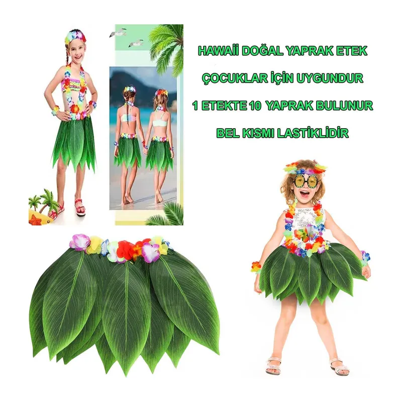 Tropikal Esintili Hawaii Yapraklı Parti Eteği Çocuk Boy