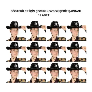 Kovboy Şerif Şapkası Siyah 12 Adet - Kostüm, Parti Ve Gösteri Şapkası