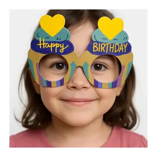 Cupcake Temalı Doğum Günü Renkli Karton Happy Birthday Gözlüğü 6 Adet