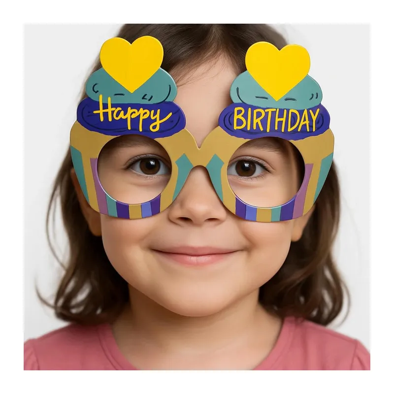 Cupcake Temalı Doğum Günü Renkli Karton Happy Birthday Gözlüğü 6 Adet