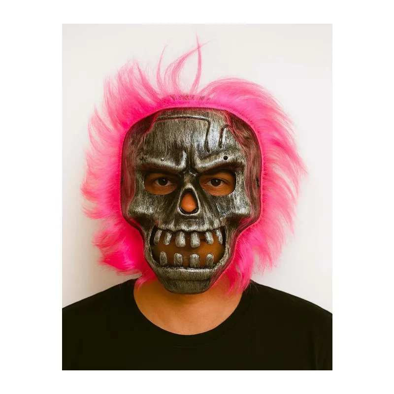 Wild Skull - Gümüş Kafatası Pembe Saçlı İskelet Maske