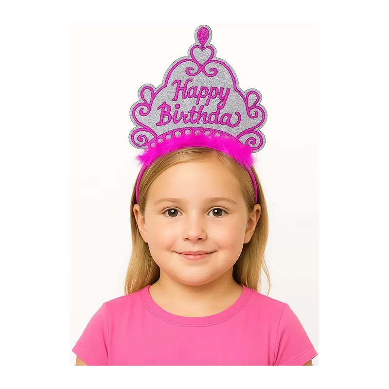 Pembe Happy Birthday Prenses Tacı – Doğum Günü Taç Aksesuarı