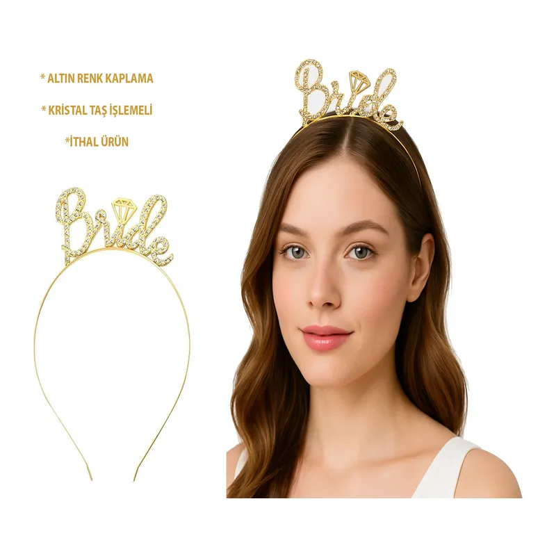 Altın Renkli Taşlı “bride” Gelin Tacı – El Yazısı Yazı Tipiyle
