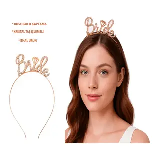 Rose Gold Renkli Taşlı “bride” Gelin Tacı – El Yazısı Yazı Tipiyle