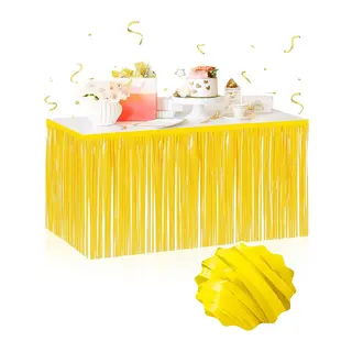 Kendinden Yapışkanlı Makaron Sarı Püsküllü Masa Eteği – 75 X 275 Cm Parti Süslemesi