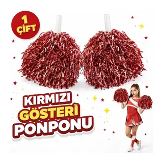 1 Çift (2 Adet) Kırmızı Renk 23 Nisan 19 Mayıs 29 Ekim Okul Gösteri Ponponları Ekstra Dolgun