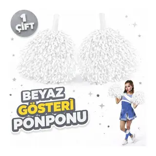 1 Çift (2 Adet) Beyaz Renk 23 Nisan 19 Mayıs 29 Ekim Okul Gösteri Ponponları Ekstra Dolgun