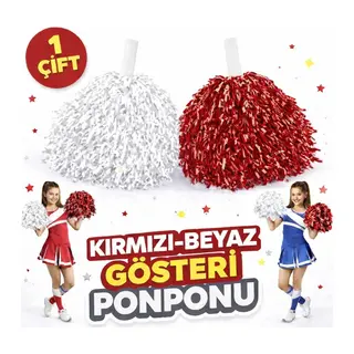 1 Çift (2 Adet) Kırmızı-beyaz Renk 23 Nisan 19 Mayıs 29 Ekim Okul Gösteri Ponponları Ekstra Dolgun