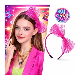 80’ler 90’lar Neon Pembe Dantel Taç Fiyonklu