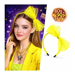 80’ler 90’lar Neon Sarı Dantel Taç Fiyonklu