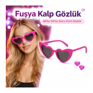 Fuşya Retro Kalp Gözlük – 80’ler 90’lar Stil Parti Gözlüğü