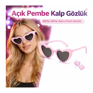 Pembe Retro Kalp Gözlük – 80’ler 90’lar Stil Parti Gözlüğü