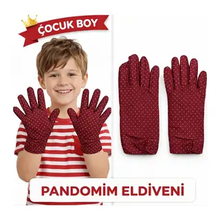 Çocuk Boy Pandomim Eldiveni Beyaz Puantiyeli Bordo Renk Gösteri Eldiveni 23 Nisan 19 Mayıs