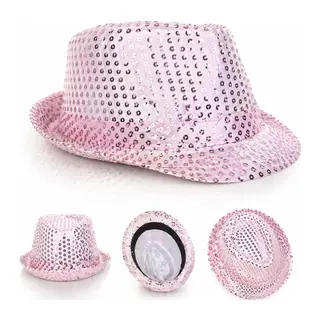 Pembe Payetli Disco Parti Şapkası Yetişkin Işıltılı Fötr Model