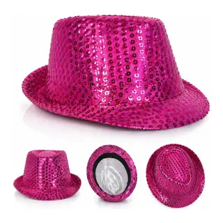 Fuşya Pembe Payetli Disco Parti Şapkası Yetişkin Işıltılı Fötr Model