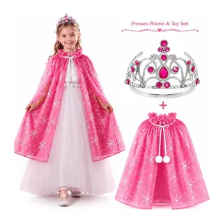 Masal Prensesi Pembe Pelerin Ve Taç Seti (85 Cm)