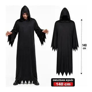 Yetişkin Siyah Kapüşonlu Cellat Hayalet Kostümü 140 Cm