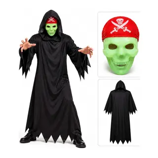 Fosforlu Kafatası Maskeli Siyah Hayalet Kostümü – 140 Cm