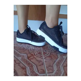 Kadın Yüksek Taban Rahat Şık Günlük Spor Ayakkabı Siyah Renk - Renkli / 37