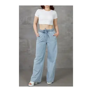 Kadın Beli Lastikli Rahat Kesim Kot Pantolon - Renkli / 44