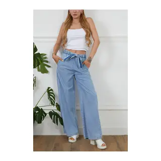 Kadın Rahat Kesim Beli Lastikli İ̇nce Kot Pantolon - Renkli / 42